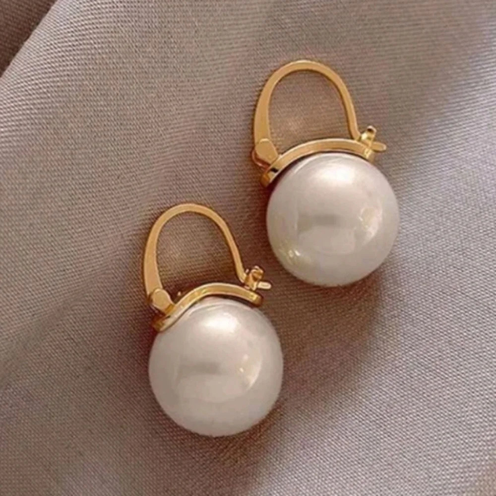 NEW!! Kate Classic Pearl Dangle Small Hoop Gold Plated Earrings